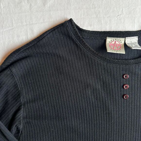 American‎ Weekend Black Thermal Henley Top Sz L Twilight Downtown Girl Alt - Picture 3 of 4